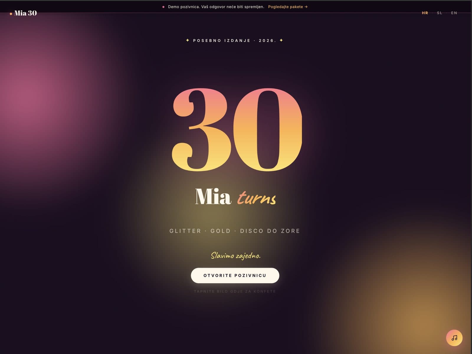 Mia · 30. rođendan, pregled pozivnice